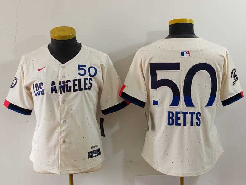 Women%27s Los Angeles Dodgers #50 Mookie Betts Cream 2024 City Connect Limited Jersey